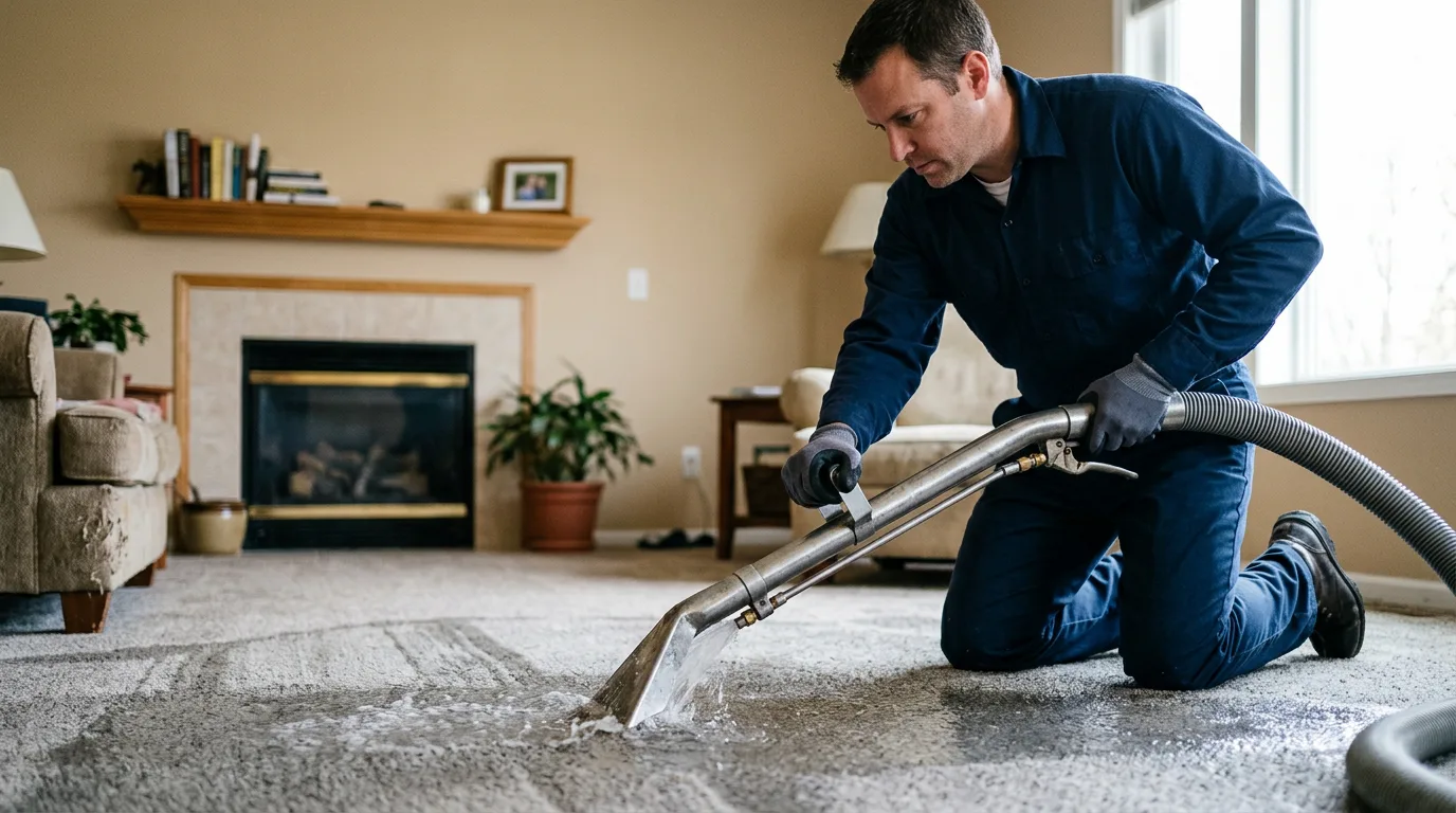 Water damage restoration technician working near Middle Amana, IA